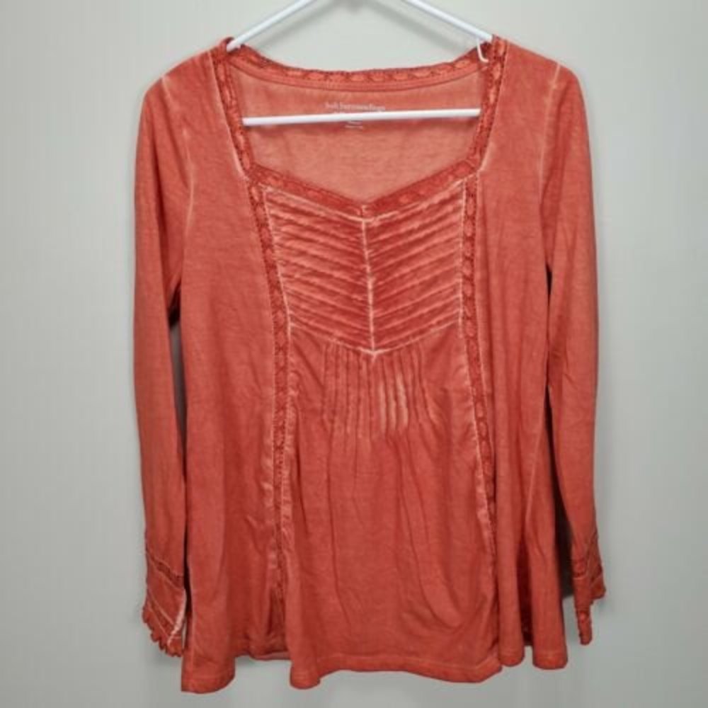 Soft Surroundings Philomena Orange Chevron Top Womens M Boho Crochet Long‎ Slv
